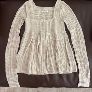 Vintage Y2K - Rabbit Hair Abercrombie & Fitch Cream Cable-Knit Babydoll Sweater